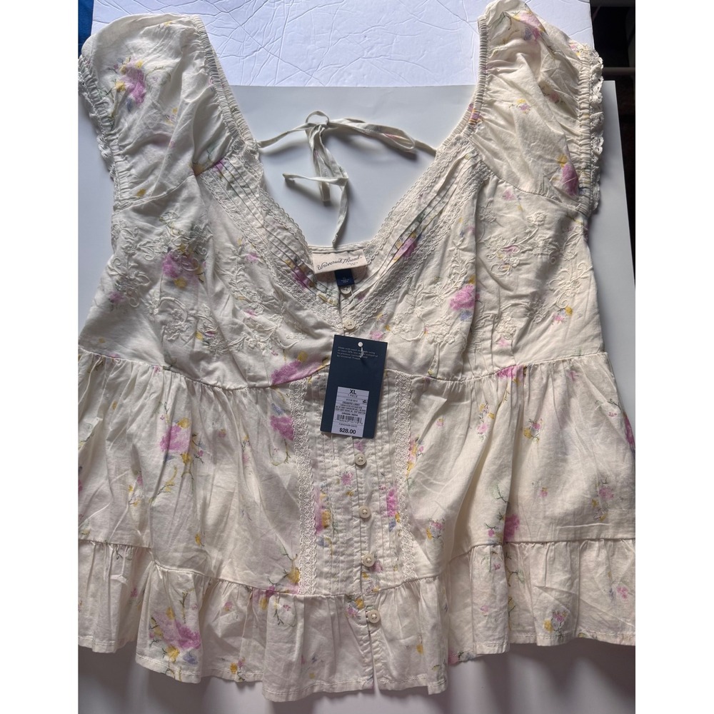 Universal Thread Floral Cotton Babydoll Top Cream XL Eyelet Lace Trim NWT